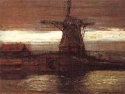 Piet Mondrian Mill in the moonlight oil painting